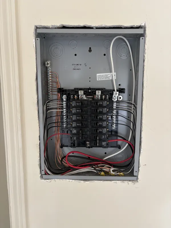 New electrical breaker panel being wired